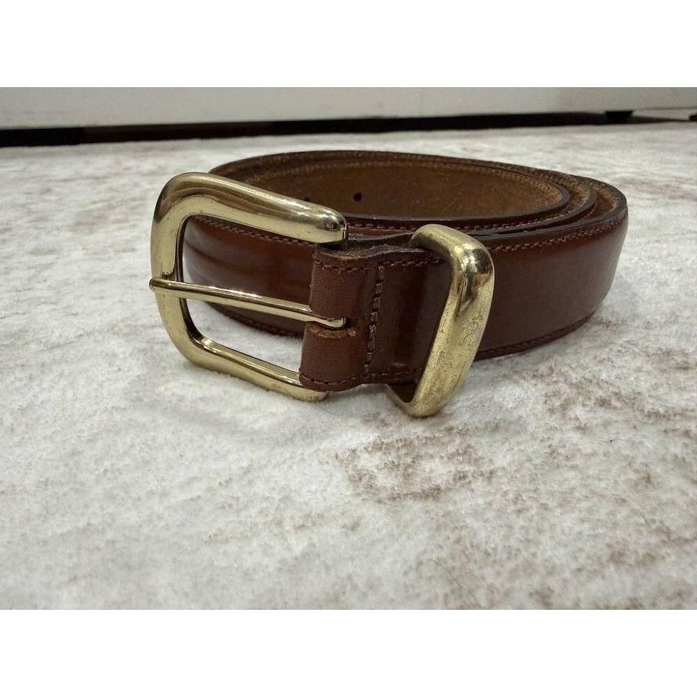 Vintage Full Grain Cowhide Leather Belt 42 Brown Solid Brass Made in Argentina